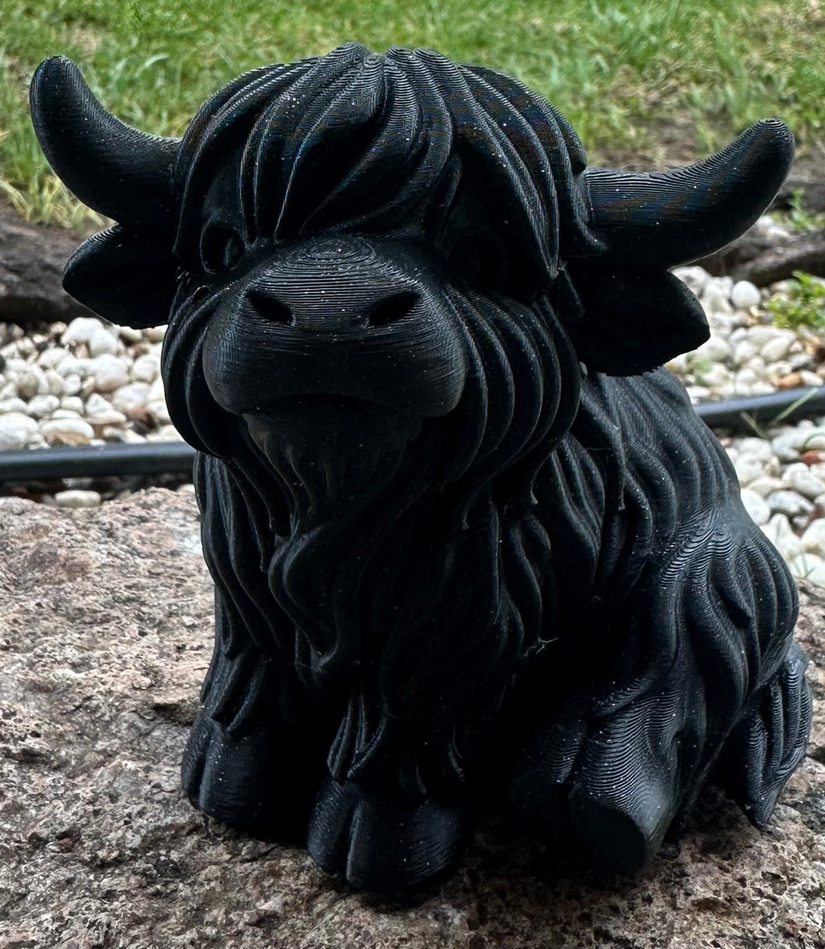 Black 3D printed highland cow figurine large