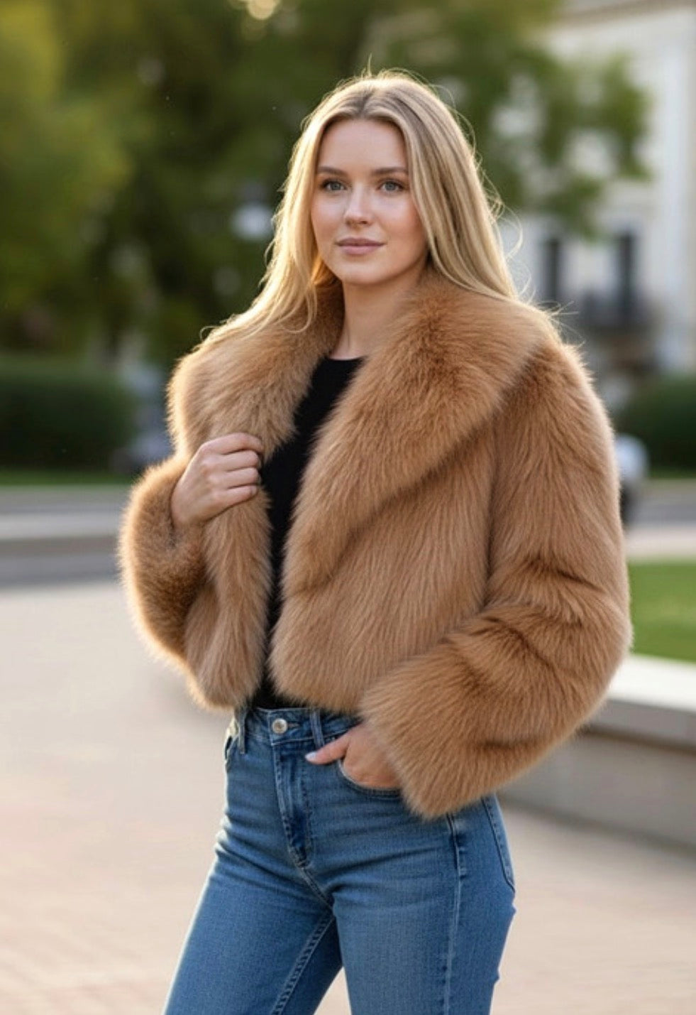 Cropped fur Jacket Brown Size: L/XL
