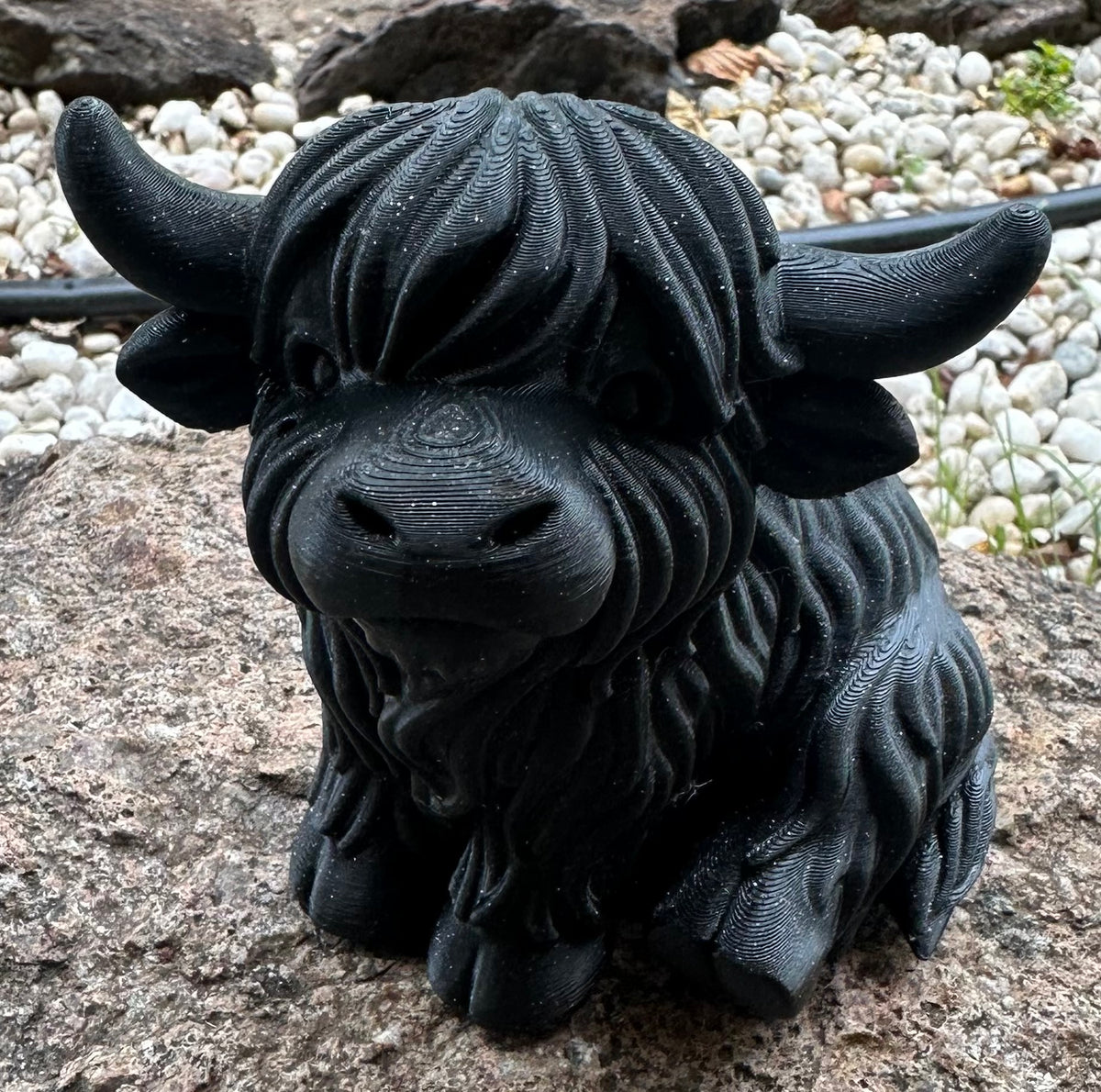 Black 3D printed highland cow figure medium