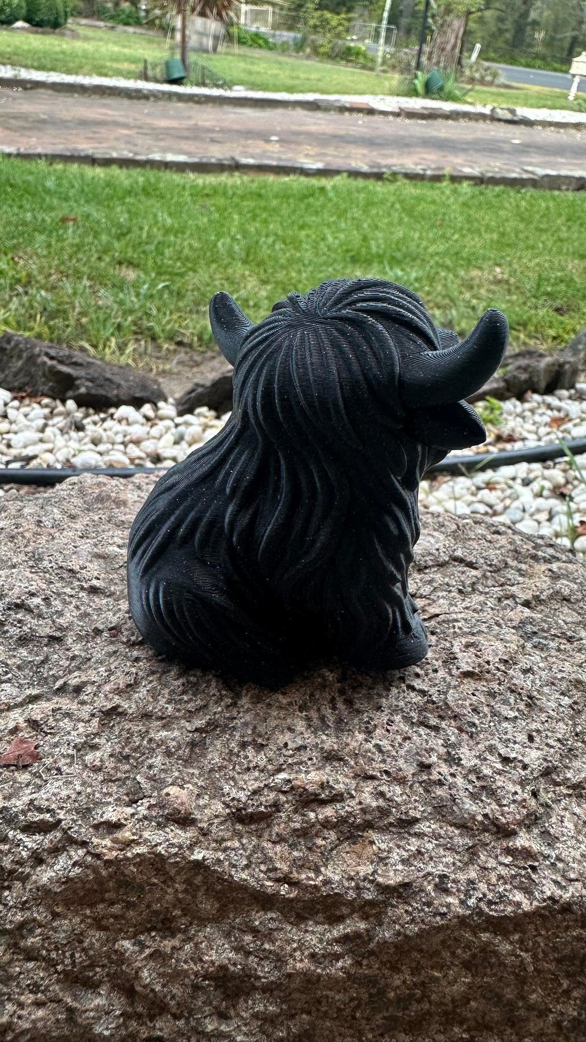 Black 3D printed highland cow figure medium