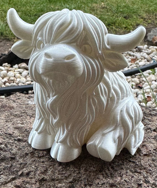 White 3D printed highland cow figure medium