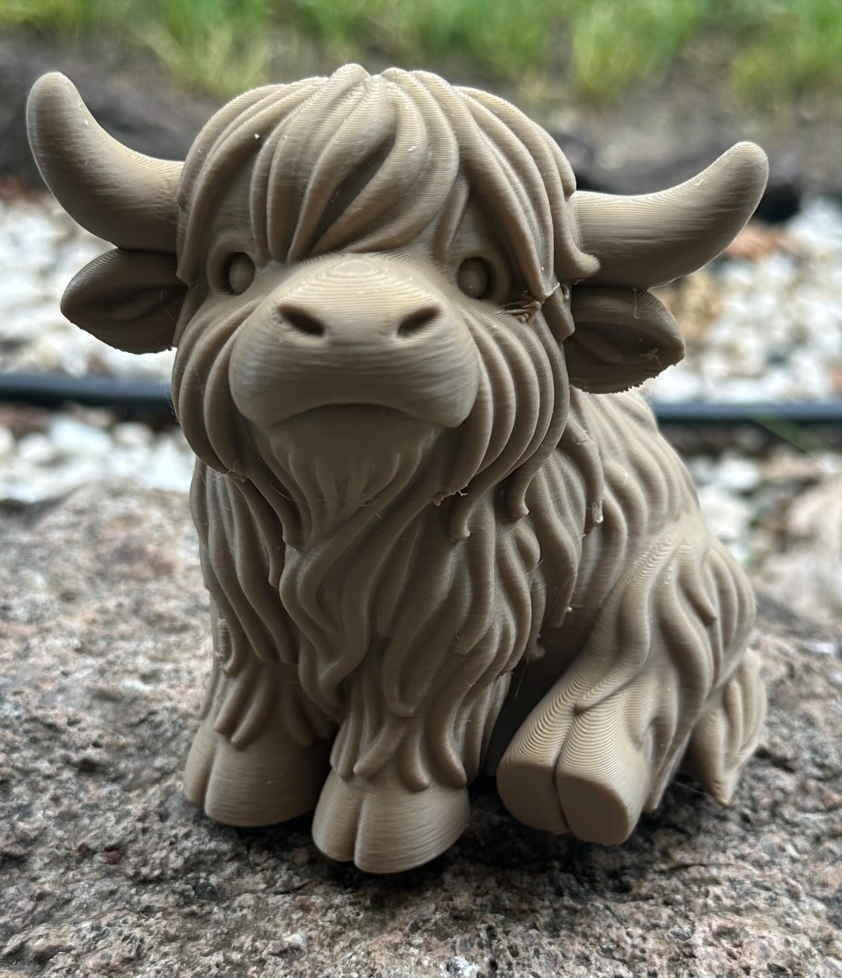 Brown 3D printed highland cow figure medium
