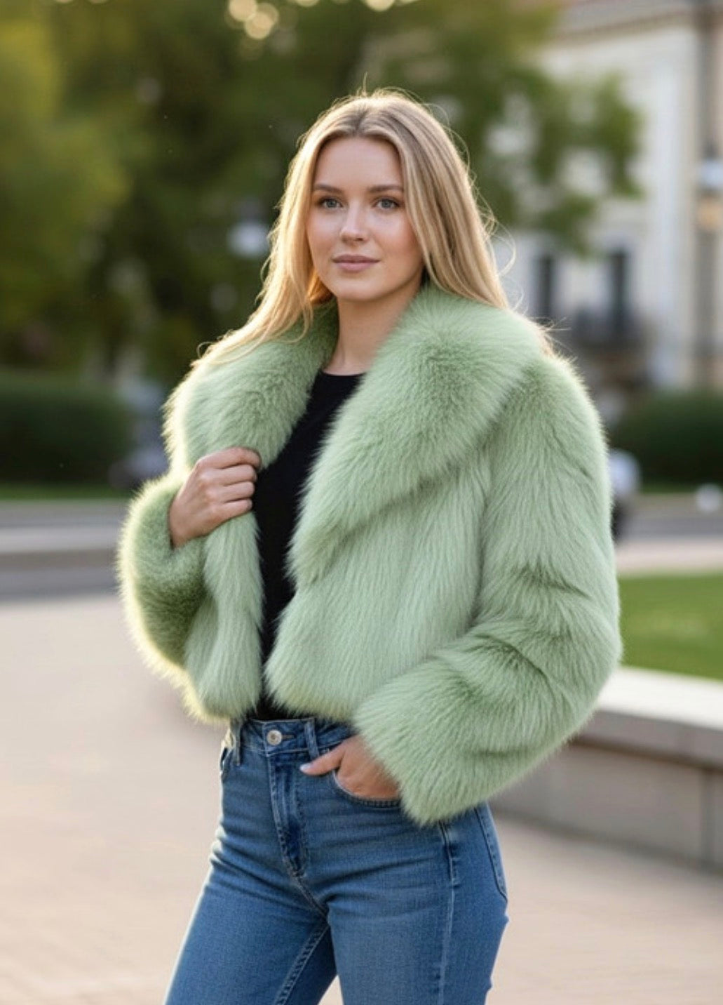 Cropped fur Jacket Green Size: L/XL