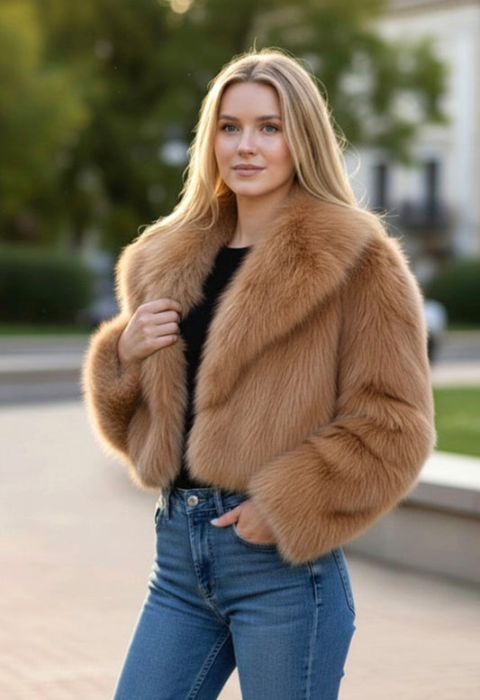 Cropped fur Jacket Brown Size: L/XL