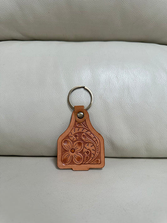 leather cattle tag keychain