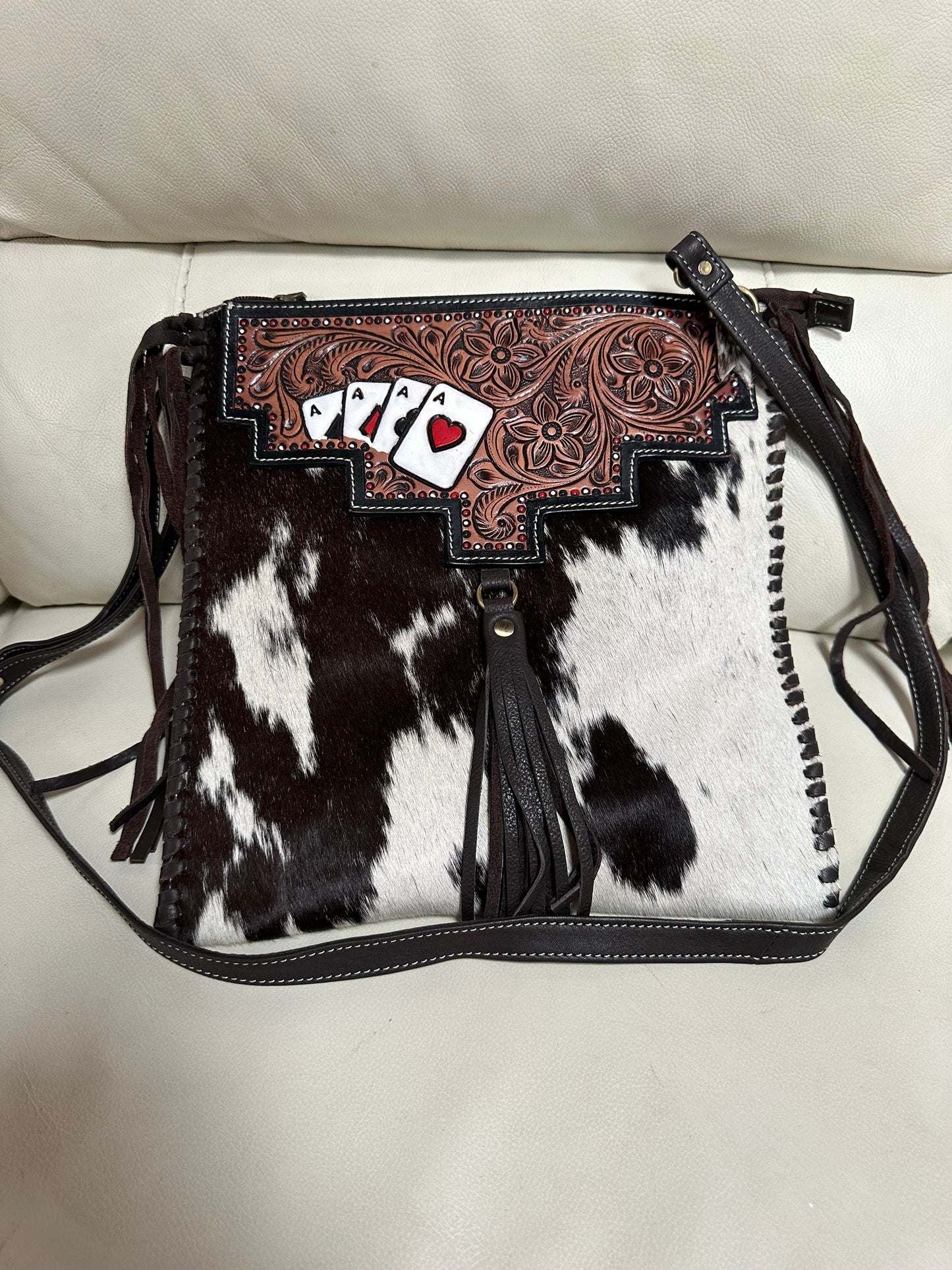 Card cowhide over the shoulder bag