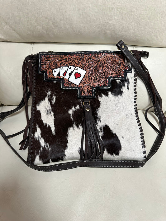 Card cowhide over the shoulder bag