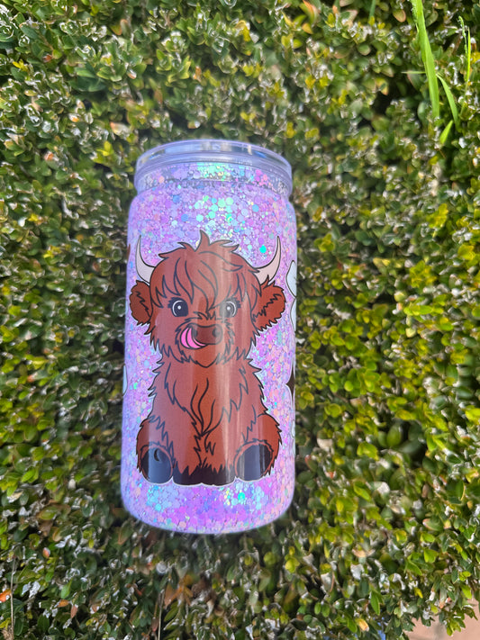 highland cow snow globe tumbler